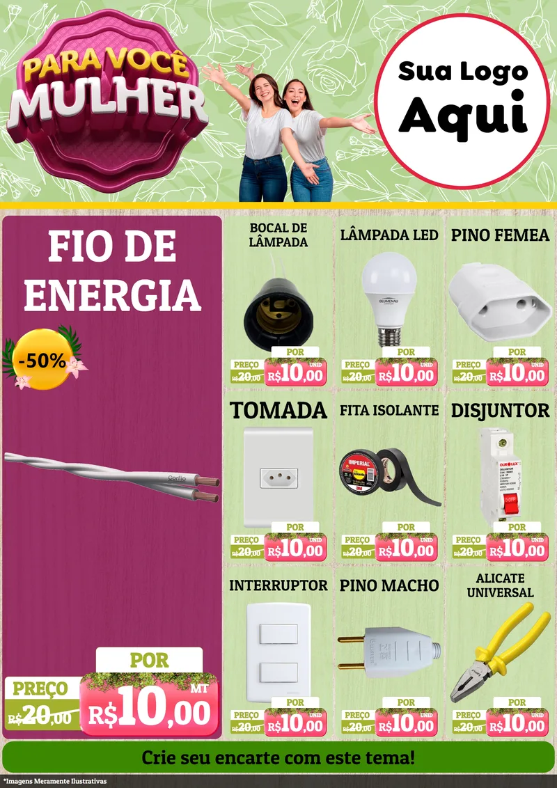 Modelo de Encarte para Encarte A4 Vertical com o tema Para Você Mulher para Materiais Elétricos