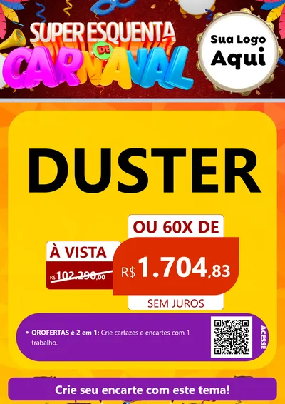 Modelo de Cartaz para Cartaz A4 Vertical com o tema Super Esquenta de Carnaval para Concessionaria de Carros