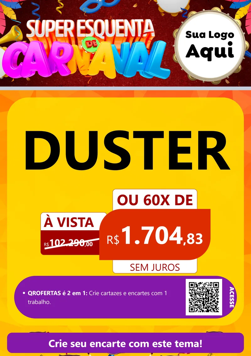 Modelo de Cartaz para Cartaz A4 Vertical com o tema Super Esquenta de Carnaval para Concessionaria de Carros