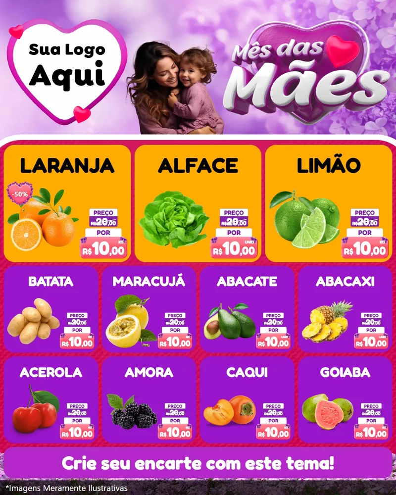 Modelo de Rede Social para Feed Instagram com o tema Mês das Mães para Hortifrúti