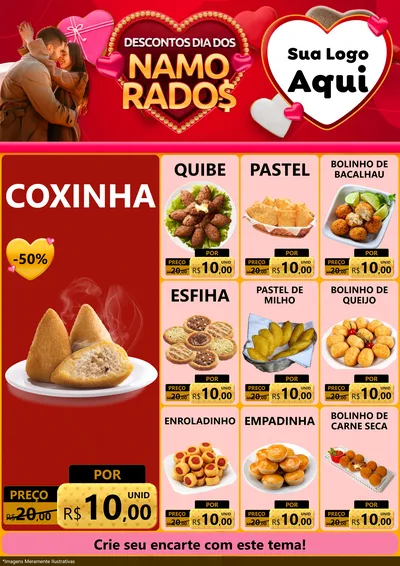 Modelo de Encarte para Encarte A4 Vertical com o tema Descontos Dia dos Namorados para Salgadaria