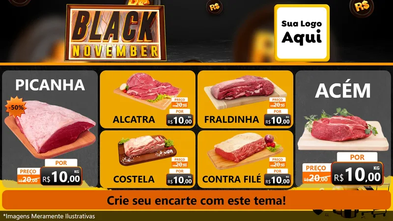 Modelo de TV para TV Horizontal com o tema Black November para Açougue