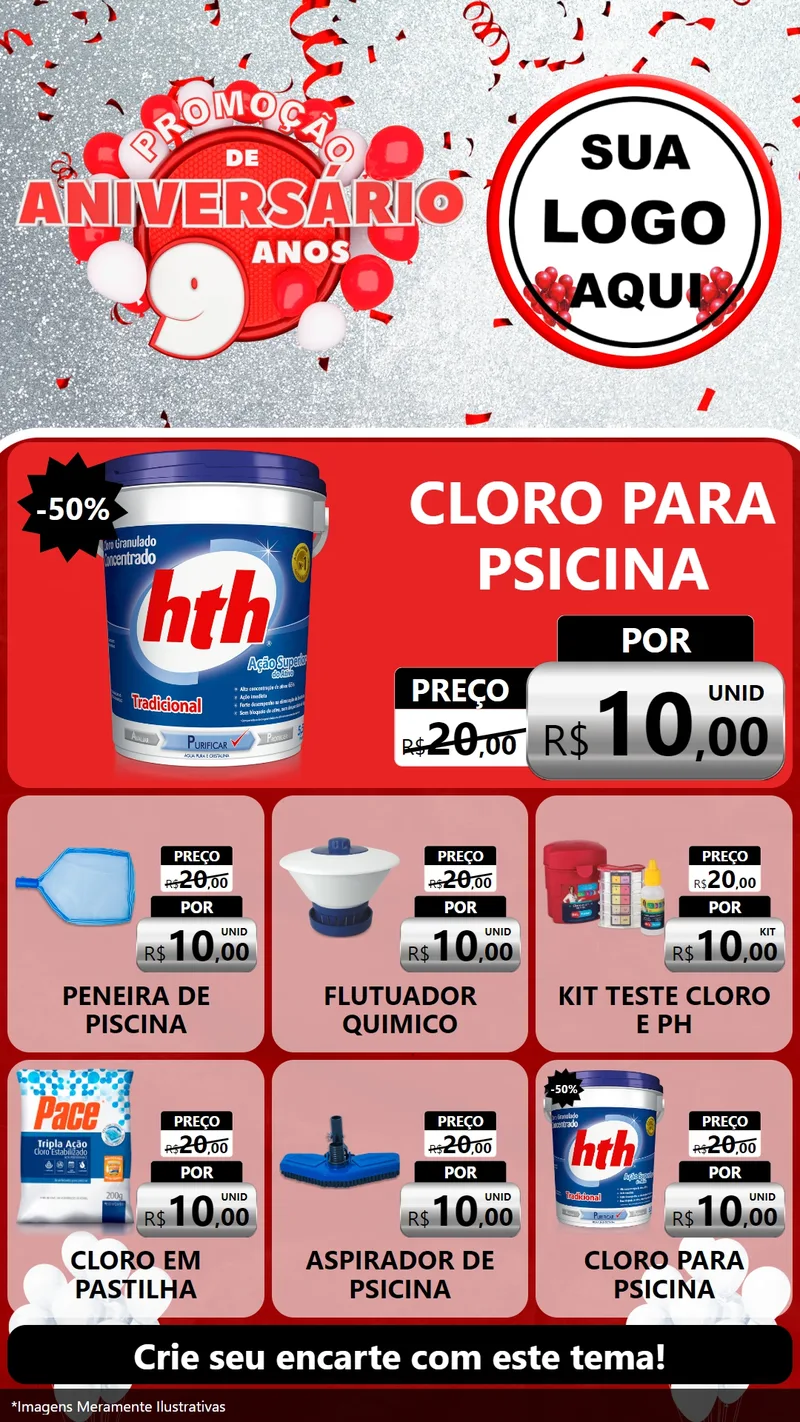 Modelo de Rede Social para Stories com o tema Promoção de Aniversário - 9 Anos para Produtos para Piscina