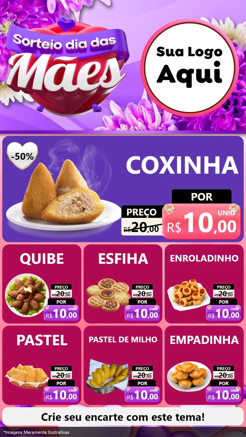 Modelo de Rede Social para Stories com o tema Sorteio Dia das Mães para Salgadaria