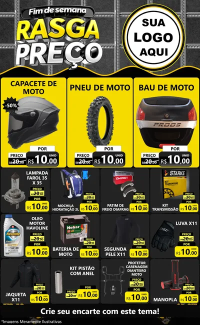 Modelo de Encarte para Encarte Grande com o tema Fim de Semana Rasga Preço para Moto peças