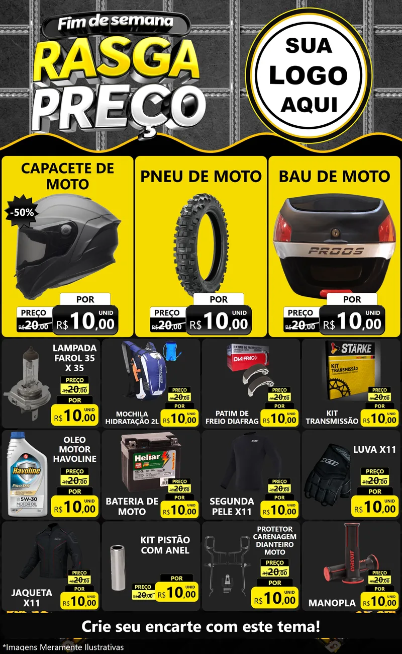 Modelo de Encarte para Encarte Grande com o tema Fim de Semana Rasga Preço para Moto peças