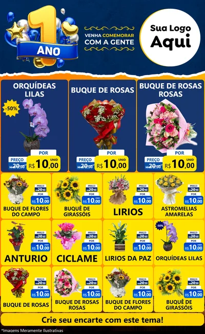 Modelo de Encarte para Encarte Grande com o tema Um Ano de Aniversário para Floricultura e jardim