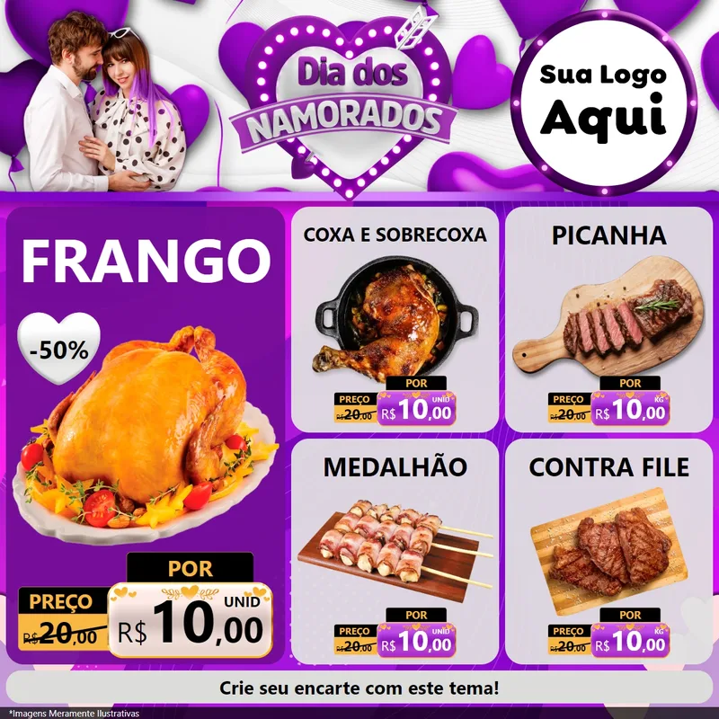 Modelo de Rede Social para Feed Facebook com o tema Dia dos Namorados para Assados