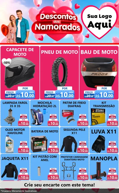Modelo de Encarte para Encarte Grande com o tema Descontos dos Namorados para Moto peças