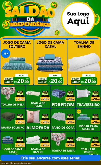 Modelo de Encarte para Encarte Grande com o tema Saldão da Indepêndencia para Cama, Mesa e Banho