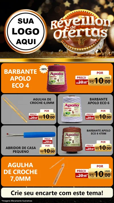 Modelo de TV para TV Vertical com o tema Réveillon de Ofertas para Armarinho e Aviamentos
