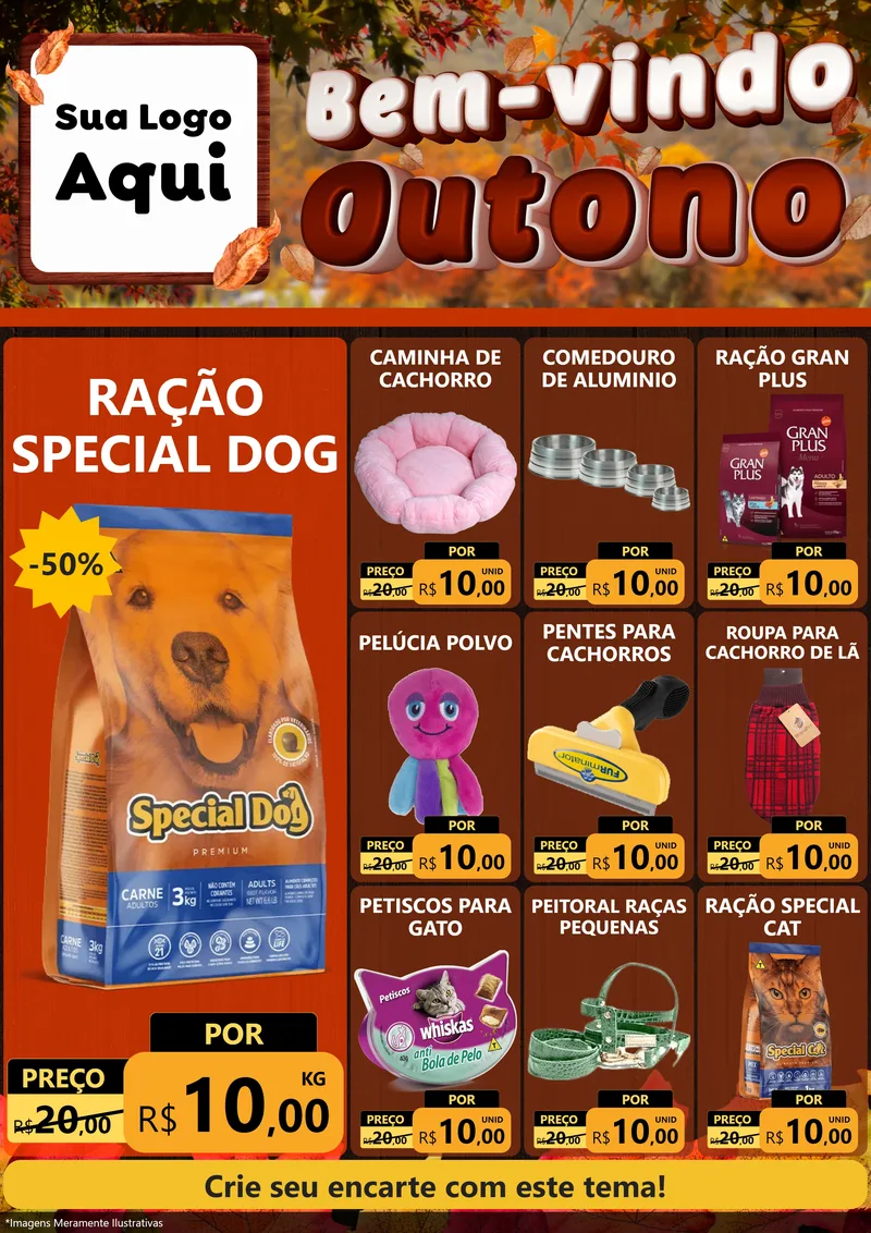Modelo de Encarte para Encarte A4 Vertical com o tema Bem-vindo Outono para Pet Shop