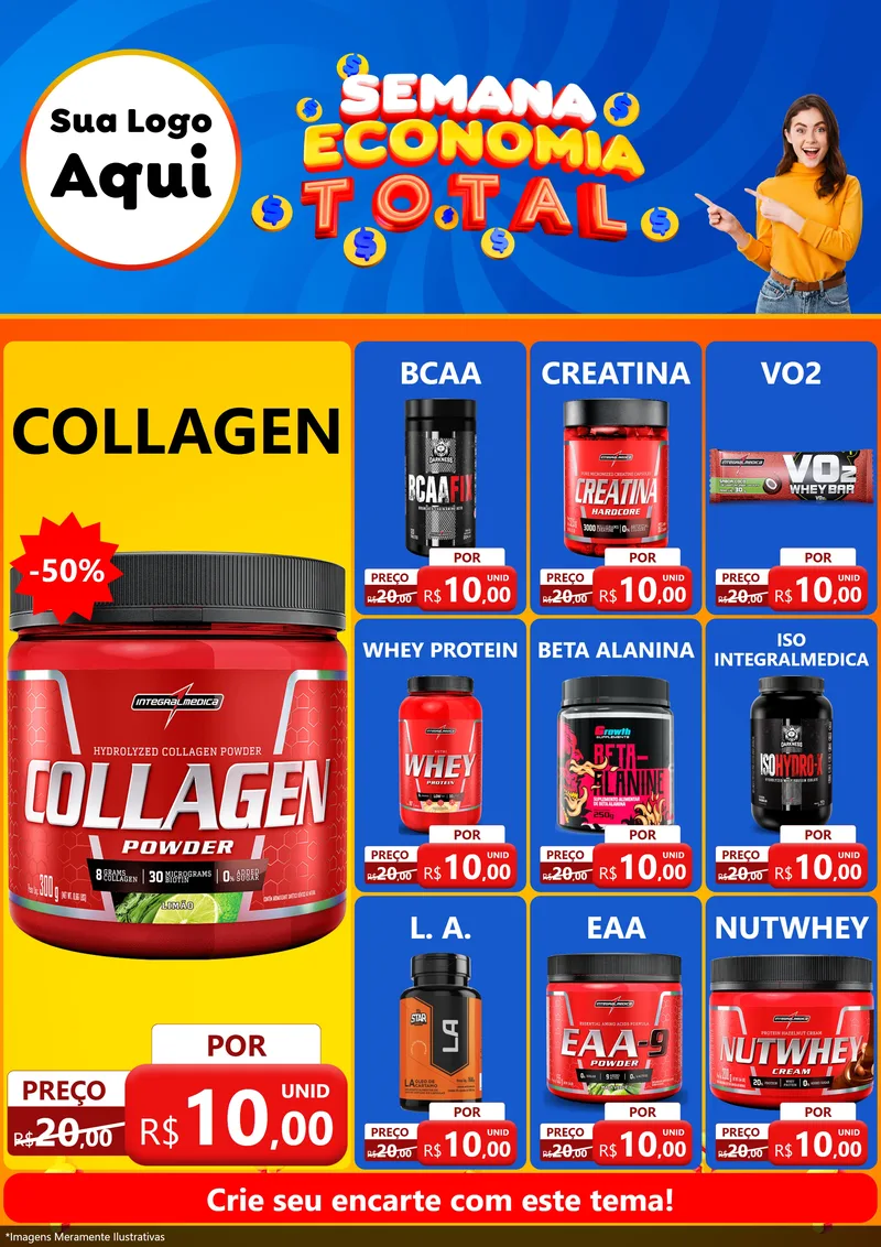 Modelo de Encarte para Encarte A4 Vertical com o tema Semana Economia Total para Suplementos alimentares