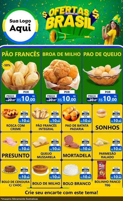 Modelo de Encarte para Encarte Grande com o tema Ofertas Semana do Brasil para Padaria