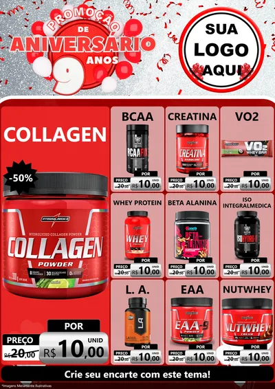 Modelo de Encarte para Encarte A4 Vertical com o tema Promoção de Aniversário - 9 Anos para Suplementos alimentares