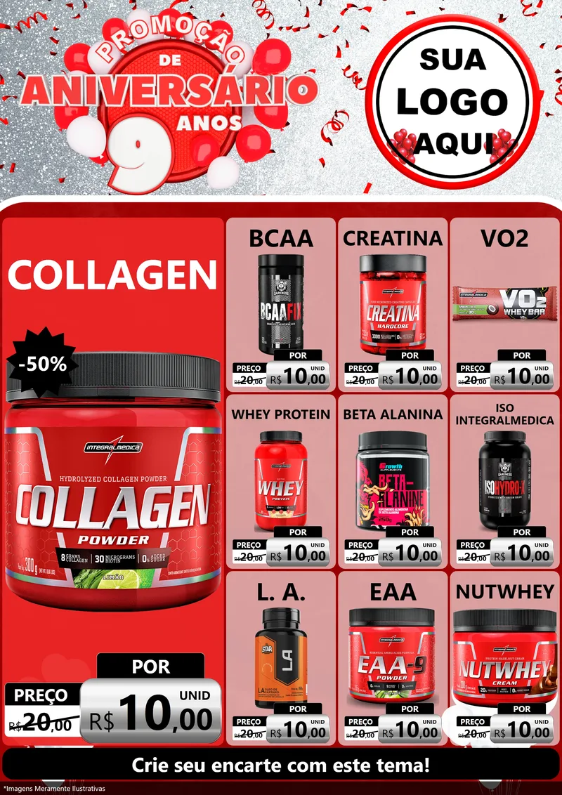 Modelo de Encarte para Encarte A4 Vertical com o tema Promoção de Aniversário - 9 Anos para Suplementos alimentares