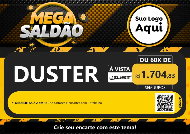 Modelo de Cartaz para Cartaz A4 Horizontal com o tema Mega Saldão para Concessionaria de Carros