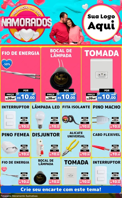 Modelo de Encarte para Encarte Grande com o tema Promoção Dia dos Namorados para Materiais Elétricos
