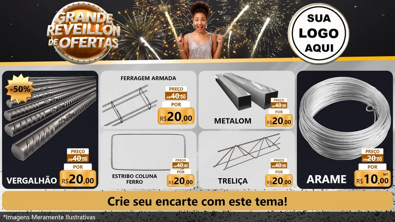 Modelo de TV para TV Horizontal com o tema Grande Réveillon de Ofertas para Ferragens