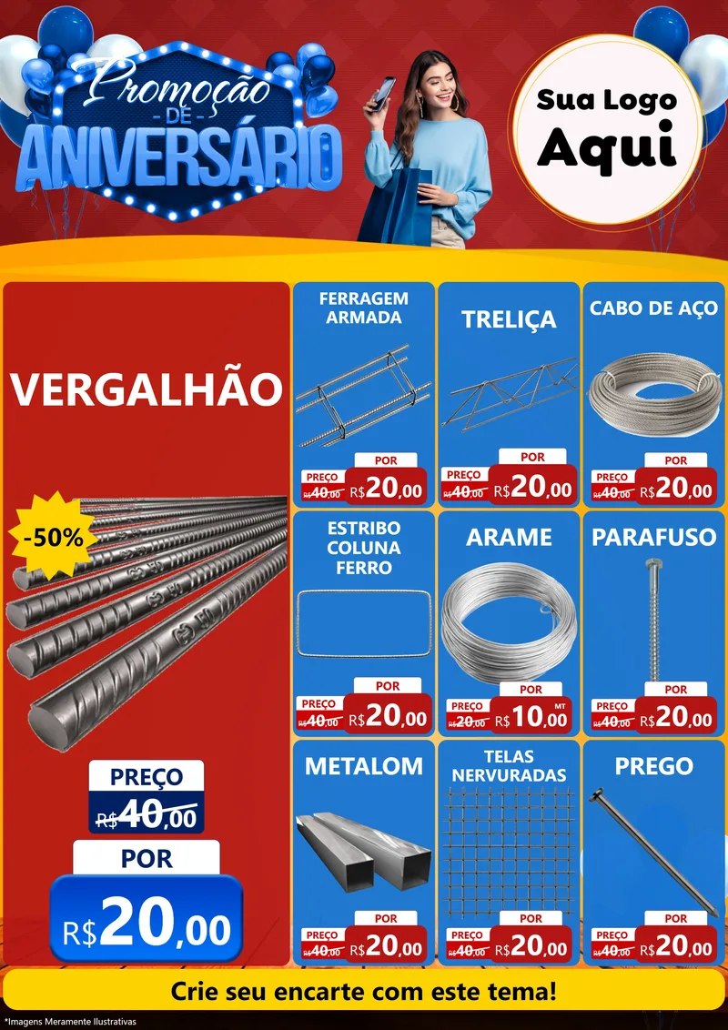 Modelo de Encarte para Encarte A4 Vertical com o tema Promoção de Aniversário para Ferragens