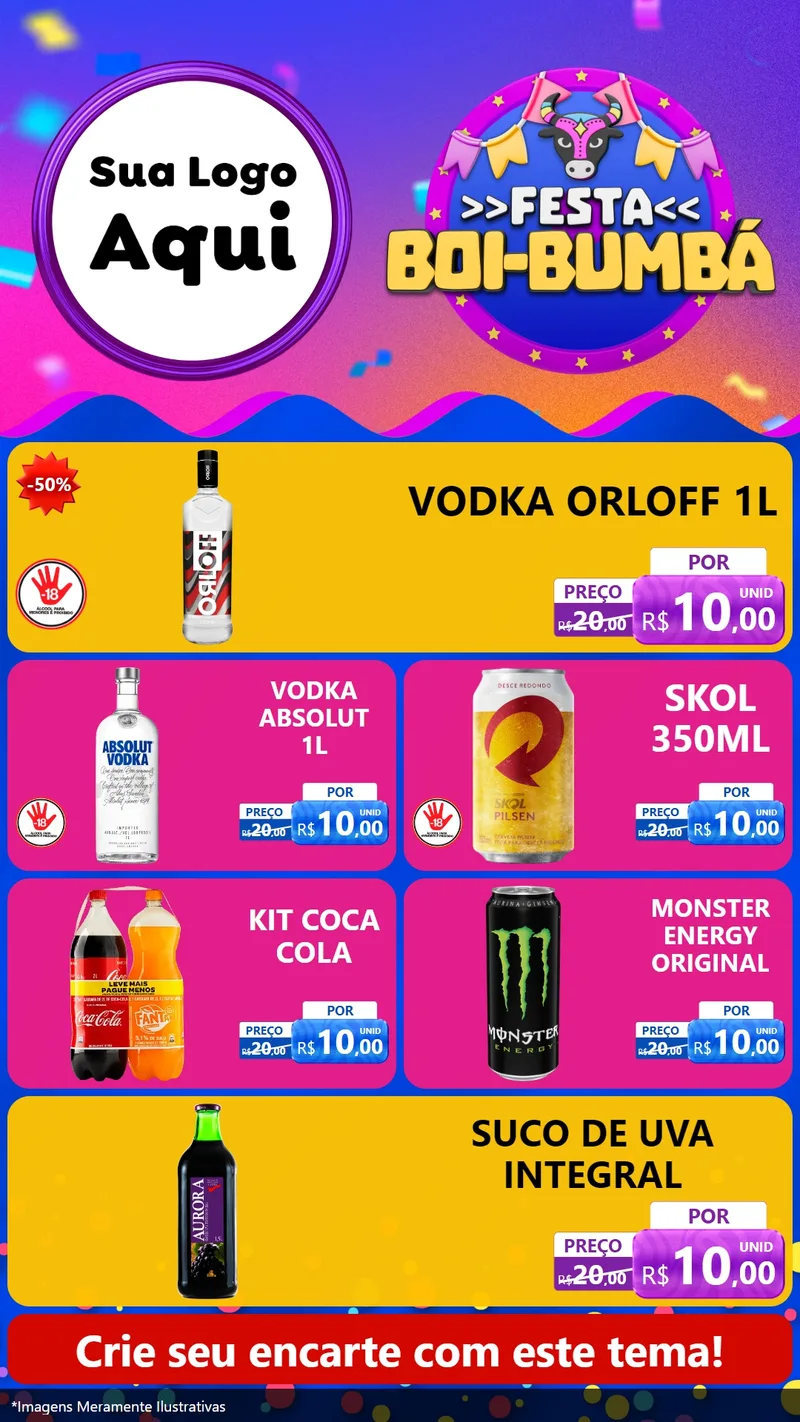 Modelo de TV para TV Vertical com o tema Festa Boi-Bumbá para Distribuidora de bebidas