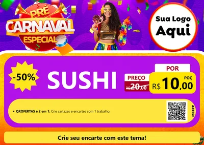 Modelo de Cartaz para Cartaz A4 Horizontal com o tema Pré-Carnaval Especial para Comida japonesa