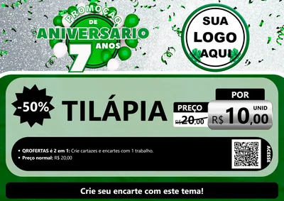 Modelo de Cartaz para Cartaz A4 Horizontal com o tema Promoção de Aniversário - 7 Anos para Peixaria
