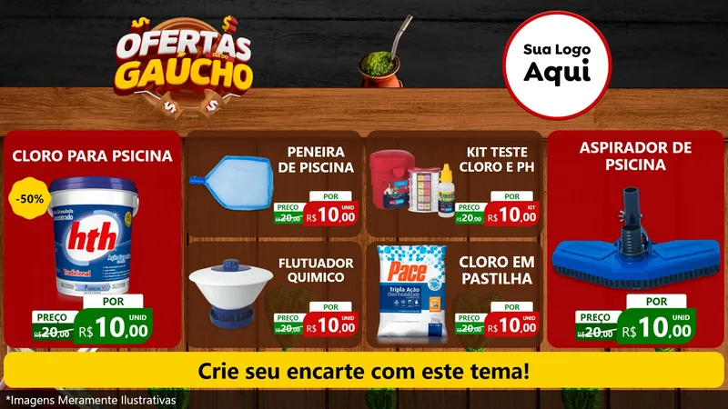 Modelo de TV para TV Horizontal com o tema Ofertas Dia do Gaúcho para Produtos para Piscina
