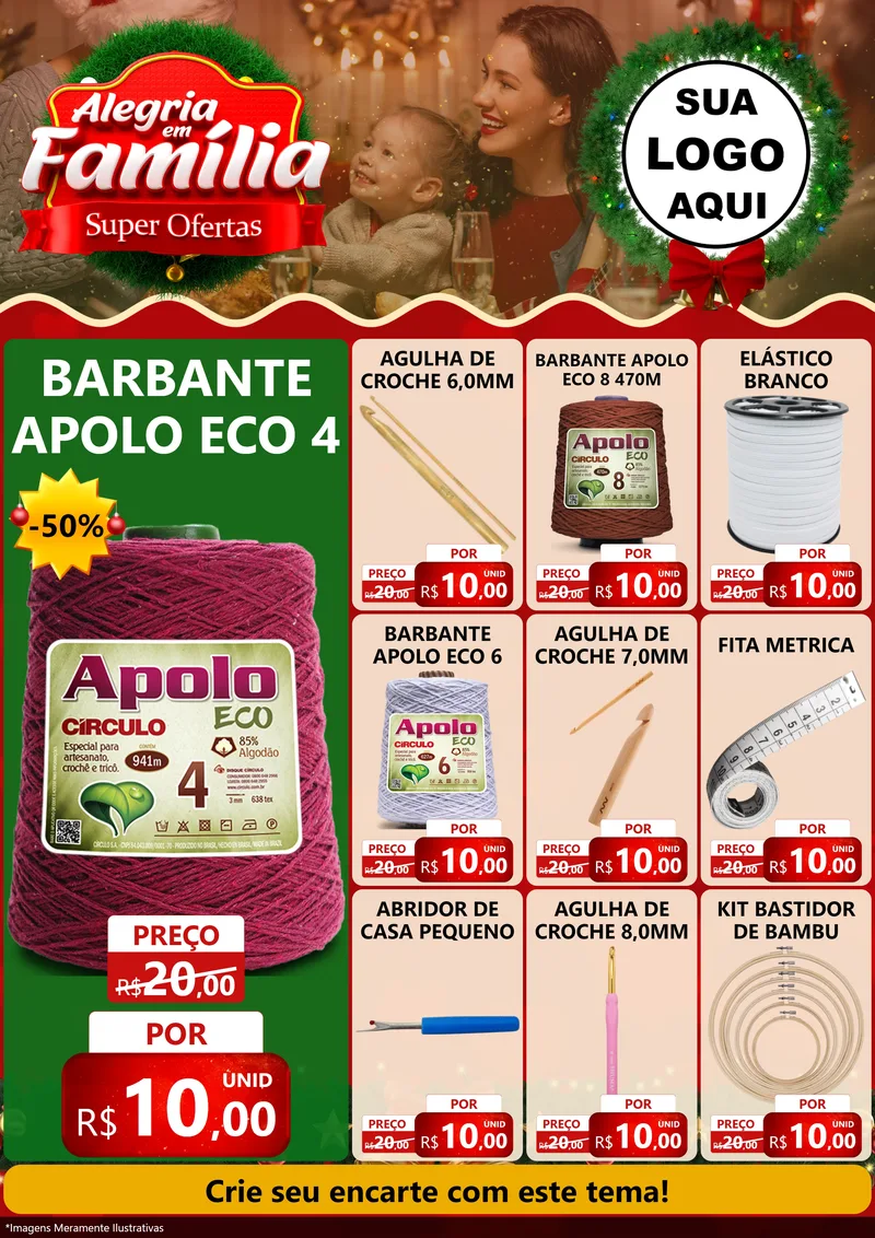 Modelo de Encarte para Encarte A4 Vertical com o tema Alegria Em Família - Super Ofertas para Armarinho e Aviamentos