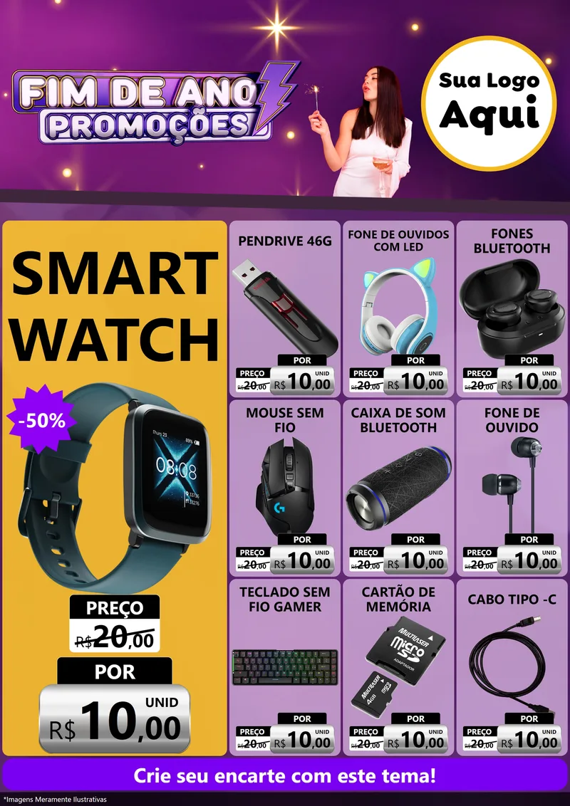 Modelo de Encarte para Encarte A4 Vertical com o tema Fim de Ano Promoções para Informática