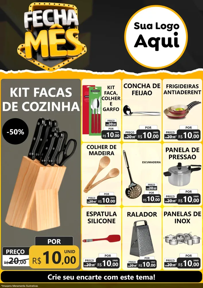 Modelo de Encarte para Encarte A4 Vertical com o tema Fecha Mês para Utilidades Domésticas