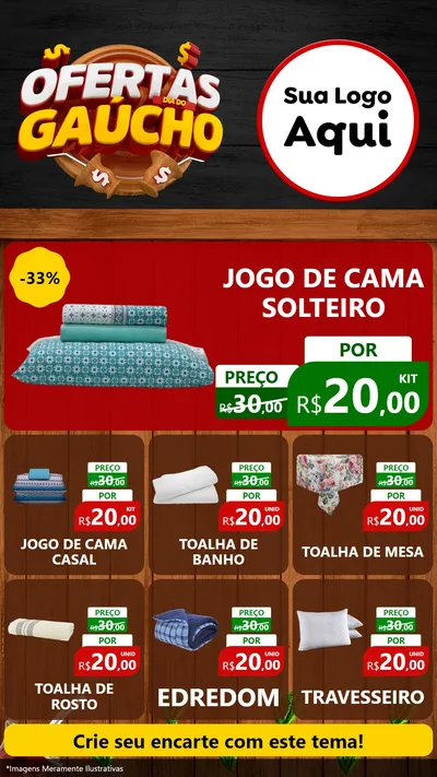 Modelo de Rede Social para Stories com o tema Ofertas Dia do Gaúcho para Cama, Mesa e Banho