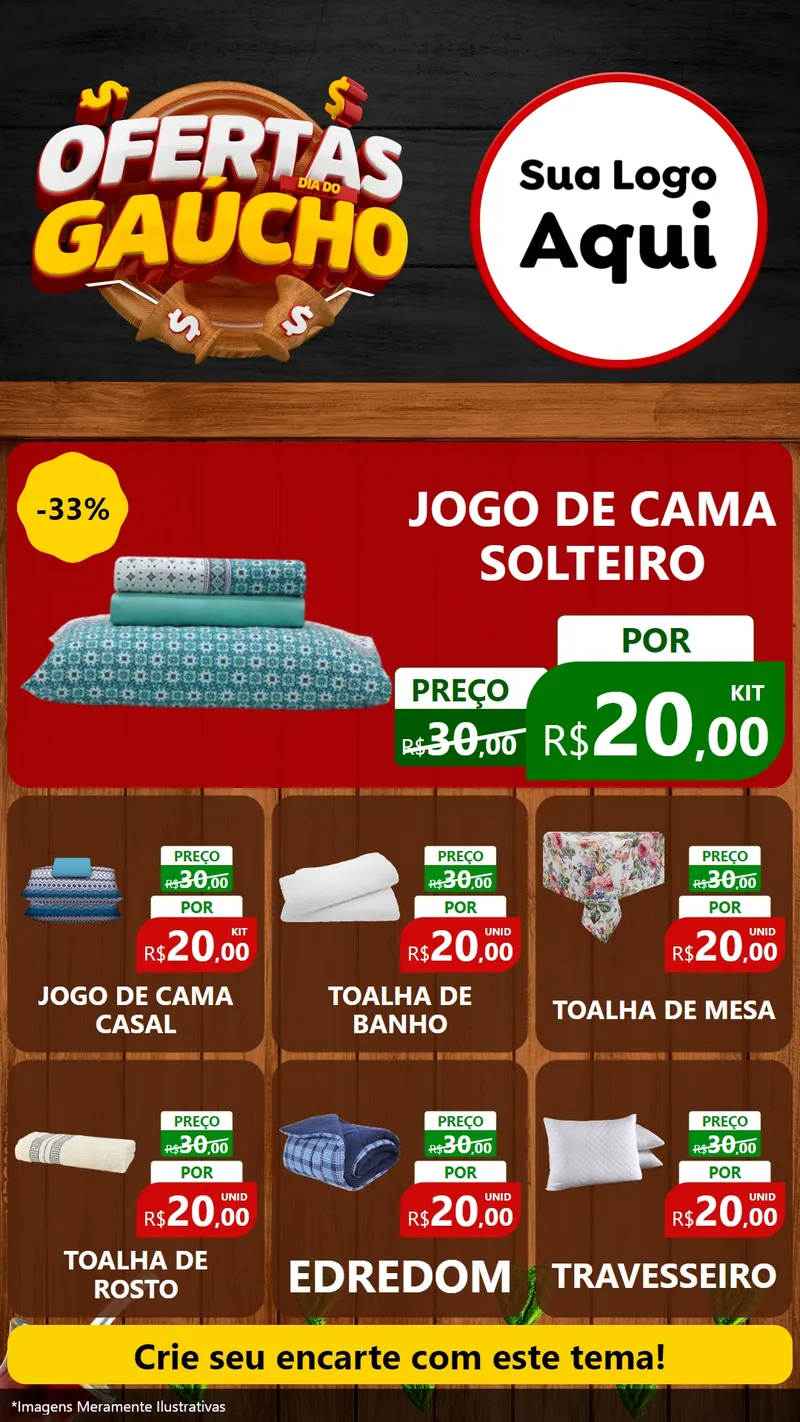 Modelo de Rede Social para Stories com o tema Ofertas Dia do Gaúcho para Cama, Mesa e Banho