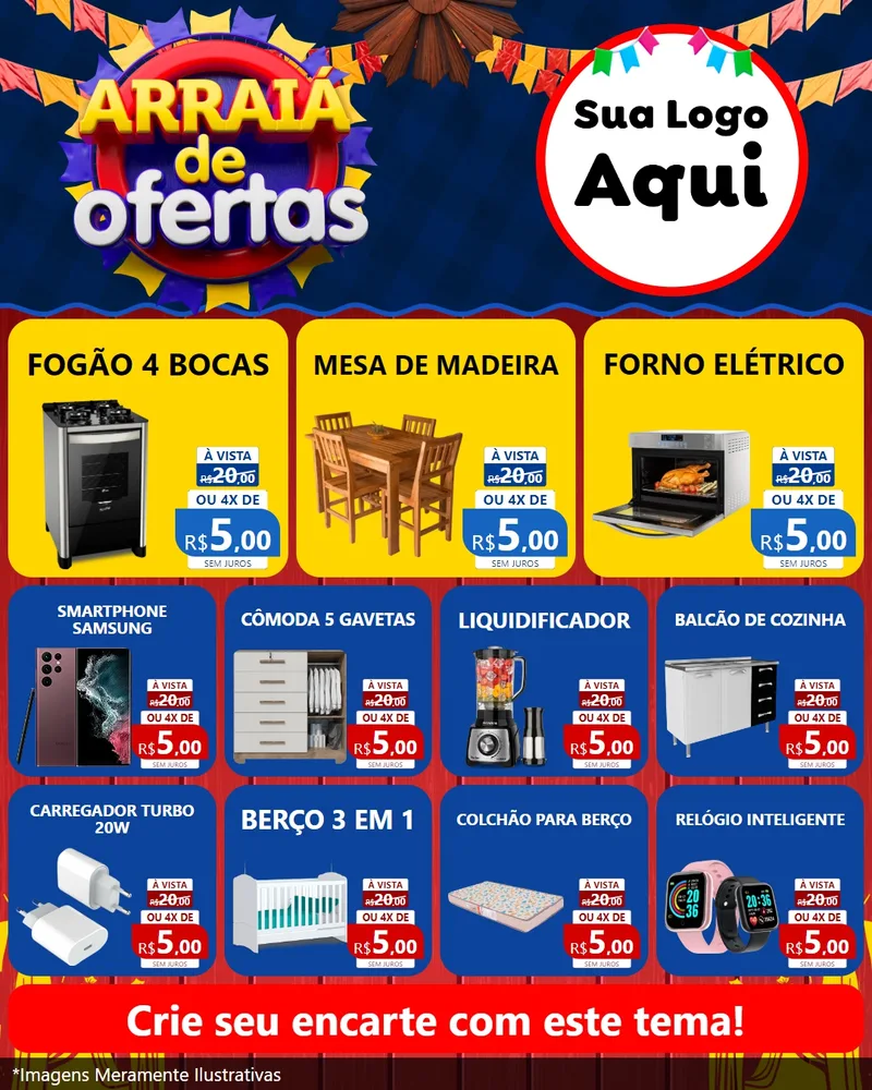 Modelo de Rede Social para Feed Instagram com o tema Arraiá de Ofertas para Móveis e Eletro