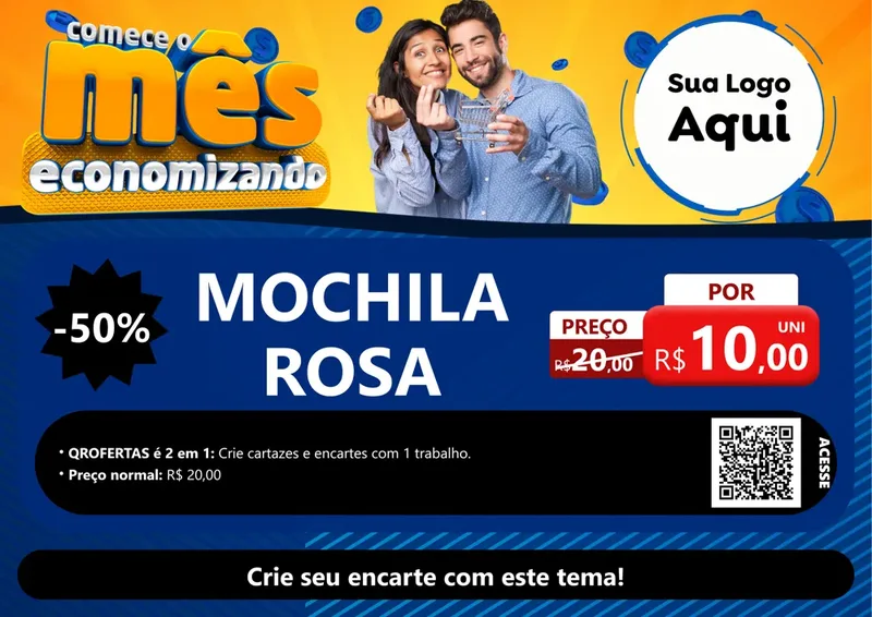 Modelo de Cartaz para Cartaz A4 Horizontal com o tema Comece O Mês Economizando para Papelaria