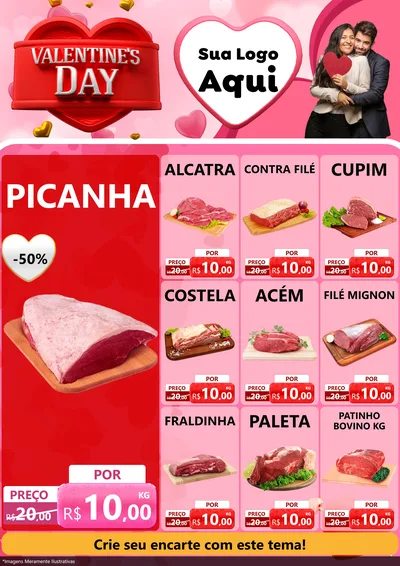 Modelo de Encarte para Encarte A4 Vertical com o tema Valentine's Day para Açougue