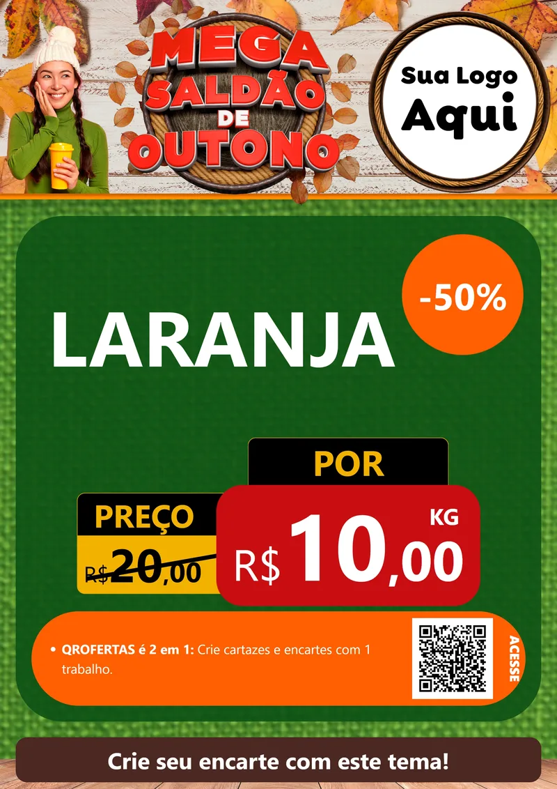 Modelo de Cartaz para Cartaz A4 Vertical com o tema Mega Saldão de Outono para Hortifrúti