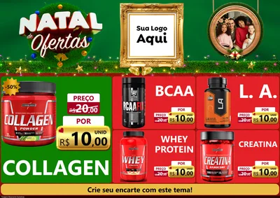 Modelo de Encarte para Encarte A4 Horizontal com o tema Natal de Ofertas para Suplementos alimentares