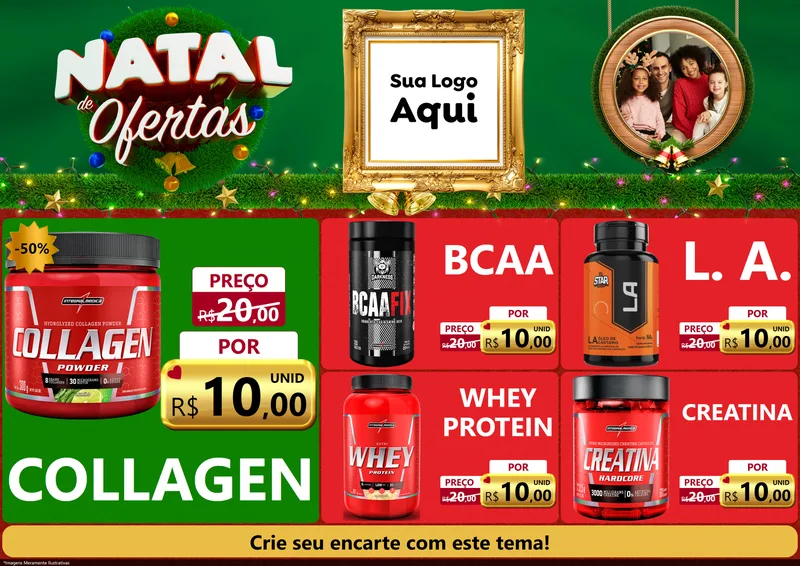 Modelo de Encarte para Encarte A4 Horizontal com o tema Natal de Ofertas para Suplementos alimentares