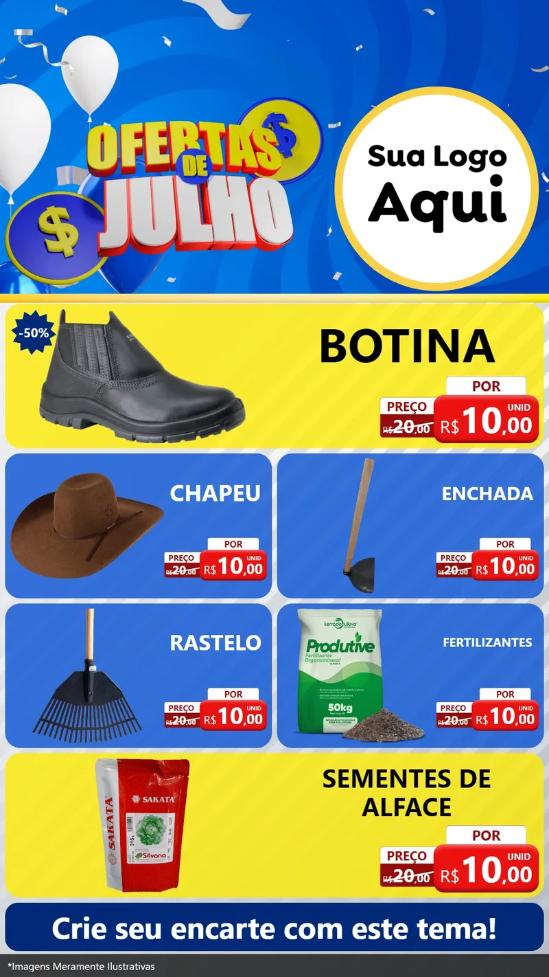 Modelo de TV para TV Vertical com o tema Ofertas de Julho para Agropecuária