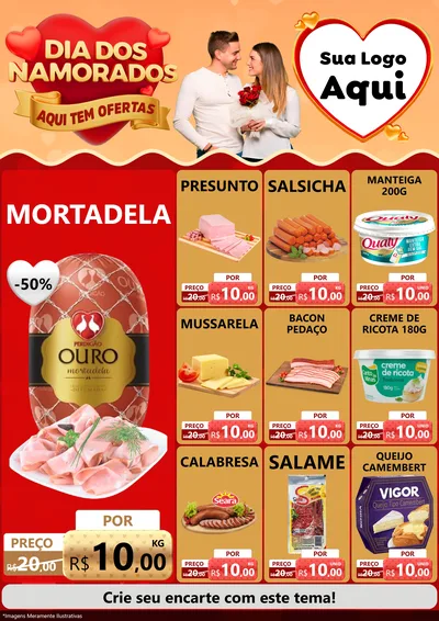 Modelo de Encarte para Encarte A4 Vertical com o tema Dia dos Namorados - Aqui Tem Ofertas para Frios e Laticínios
