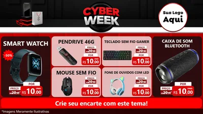 Modelo de TV para TV Horizontal com o tema Cyber Week para Informática