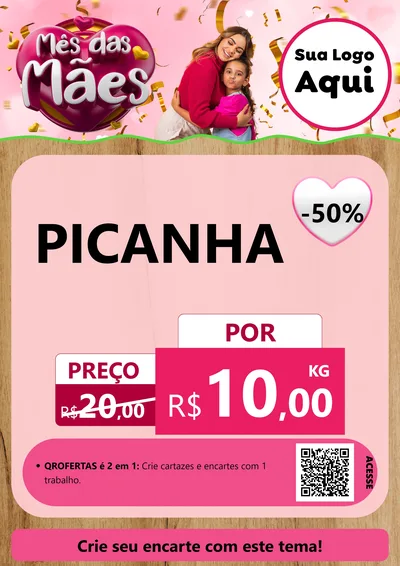 Modelo de Cartaz para Cartaz A4 Vertical com o tema Mês das Mães para Açougue