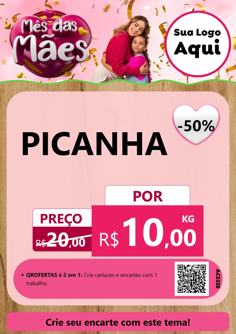 Modelo de Cartaz para Cartaz A4 Vertical com o tema Mês das Mães para Açougue