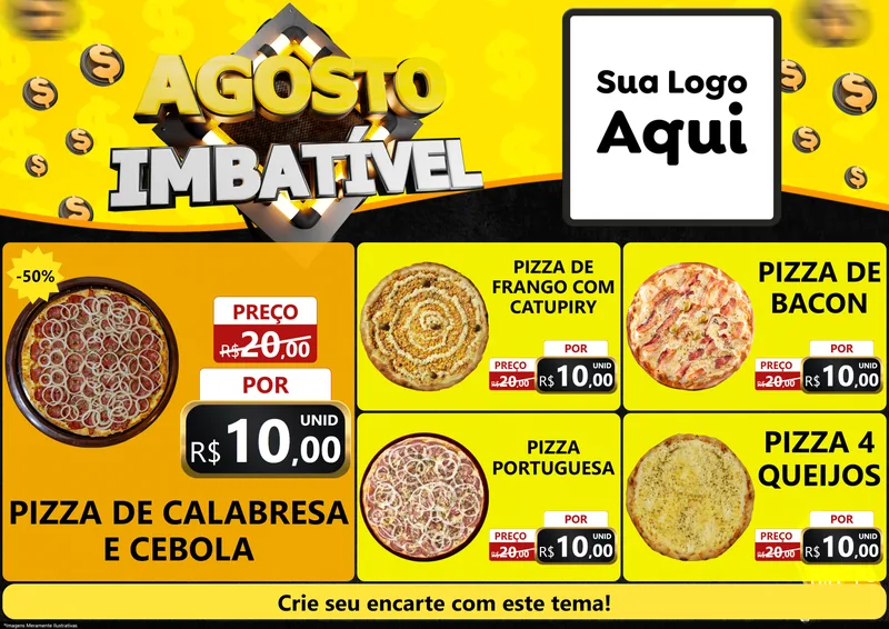 Modelo de Encarte para Encarte A4 Horizontal com o tema Agosto Imbatível para Pizzaria