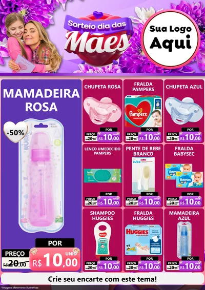 Modelo de Encarte para Encarte A4 Vertical com o tema Sorteio Dia das Mães para Bebês