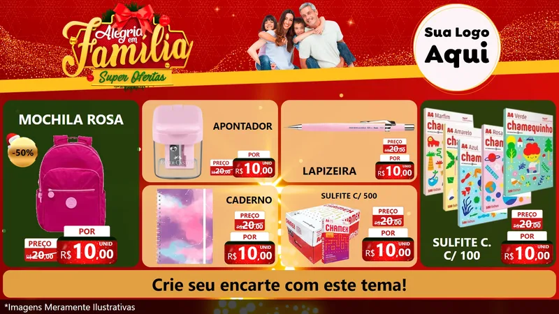 Modelo de TV para TV Horizontal com o tema Alegria em Família Super Ofertas - Natal para Papelaria