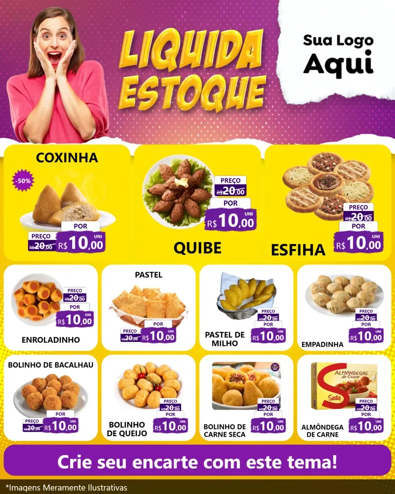Modelo de Rede Social para Feed Instagram com o tema Liquida estoque para Salgadaria
