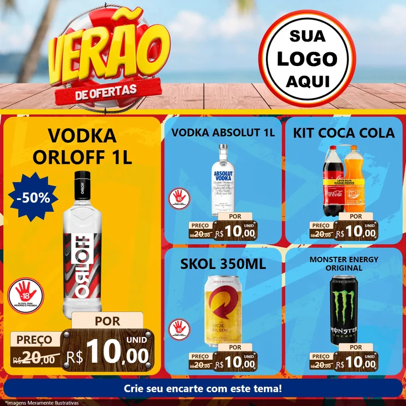 Modelo de Rede Social para Feed Facebook com o tema Verão de Ofertas para Distribuidora de bebidas