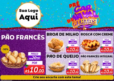 Modelo de Encarte para Encarte A4 Horizontal com o tema Pré Carnaval de Ofertas para Padaria